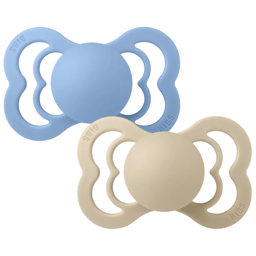 BIBS Speen Maat 1 Supreme Siliconen Vanilla/Sky Blue 2St