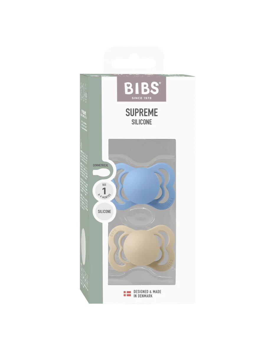 BIBS Speen Maat 1 Supreme Siliconen Vanilla/Sky Blue 2St - Image 6