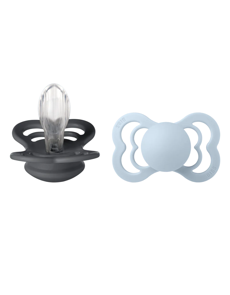 BIBS Speen Maat 2 Iron/Baby Blue Supreme Silicone 2st - Image 2