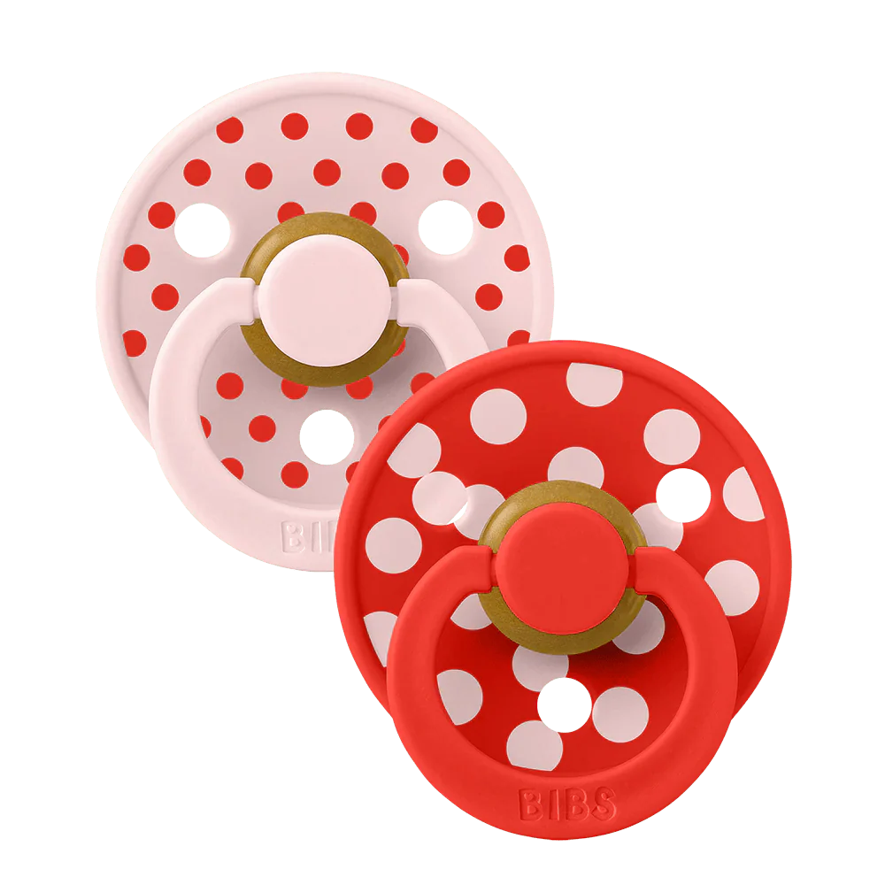 BIBS Speen Maat 2 Studio Colour Polka Latex Anatomical Blossom/Candy Apple 2St