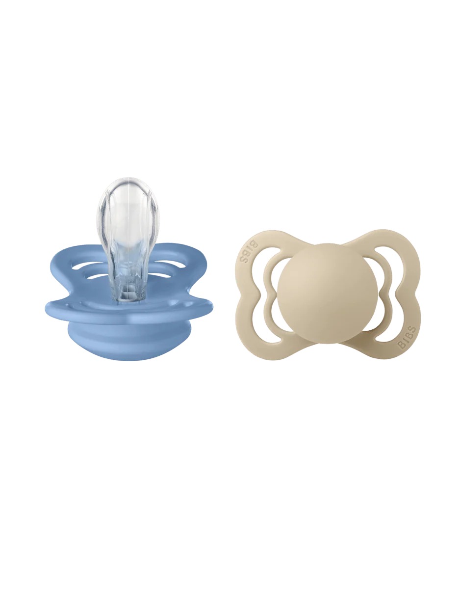BIBS Speen Maat 2 Supreme Siliconen Vanilla/Sky Blue 2St - Image 2