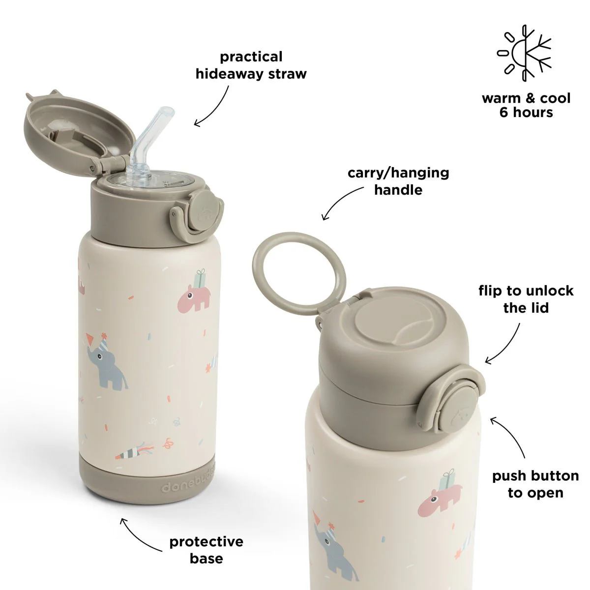 Done by Deer Thermos Rietjesfles Celebration Sand 340ml - Image 4