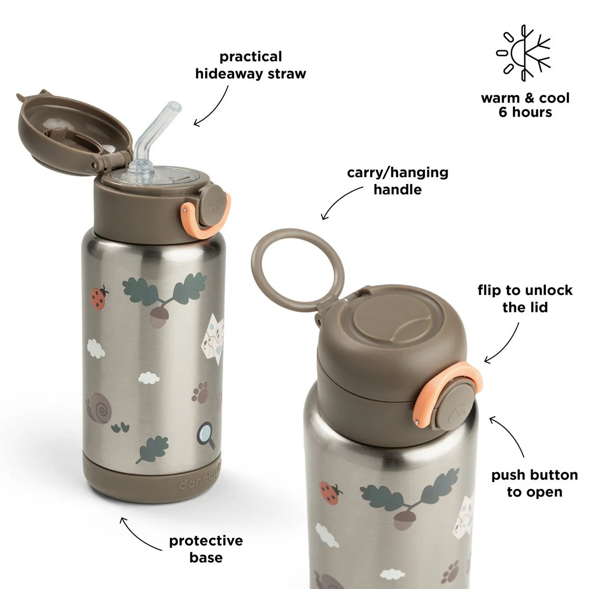 Done by Deer Thermos Rietjesfles Tiny Trails Sand 340ml - Image 4