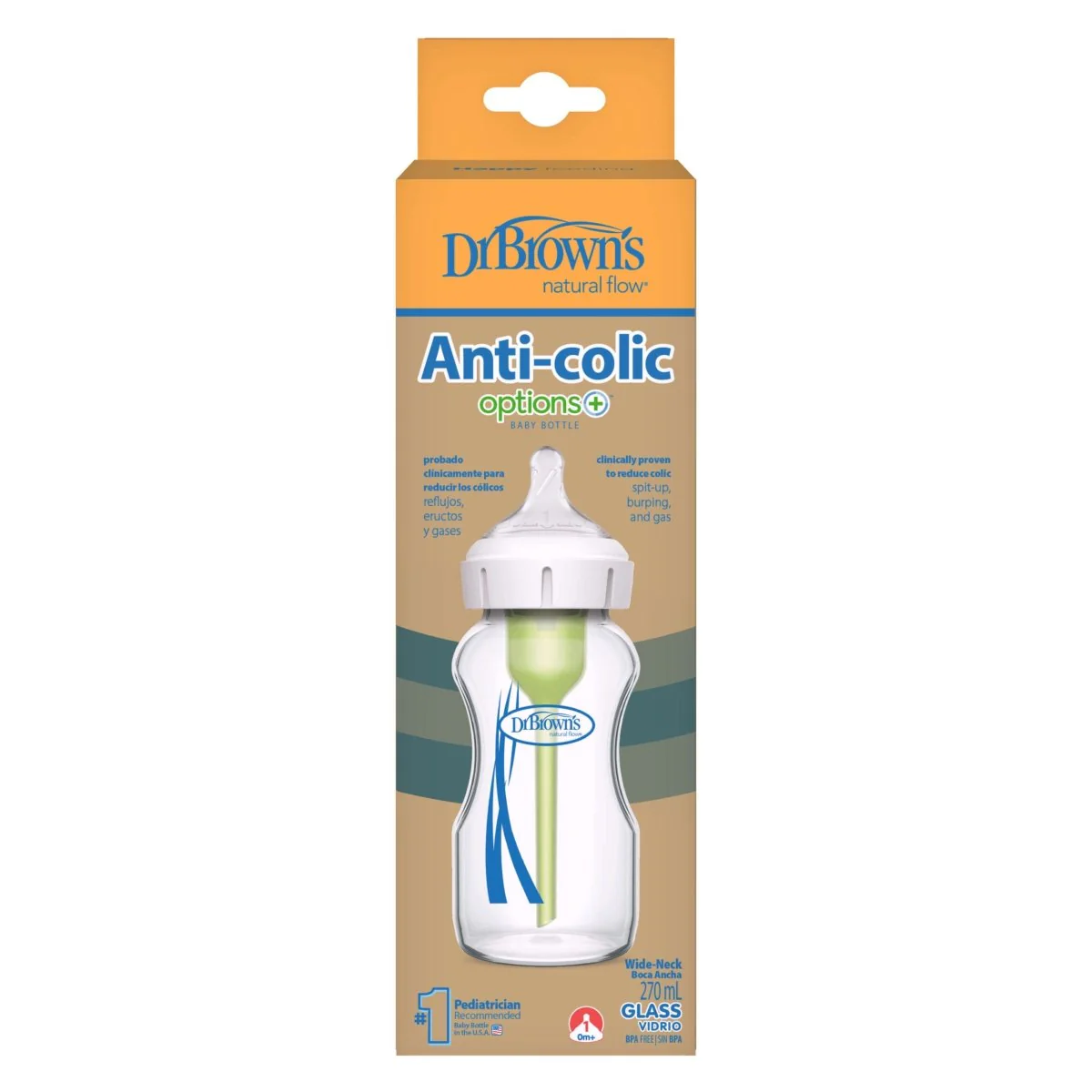 Dr. Brown’s Options+ Anti-colic Bottle | Brede halsfles glas 270ml - Image 2