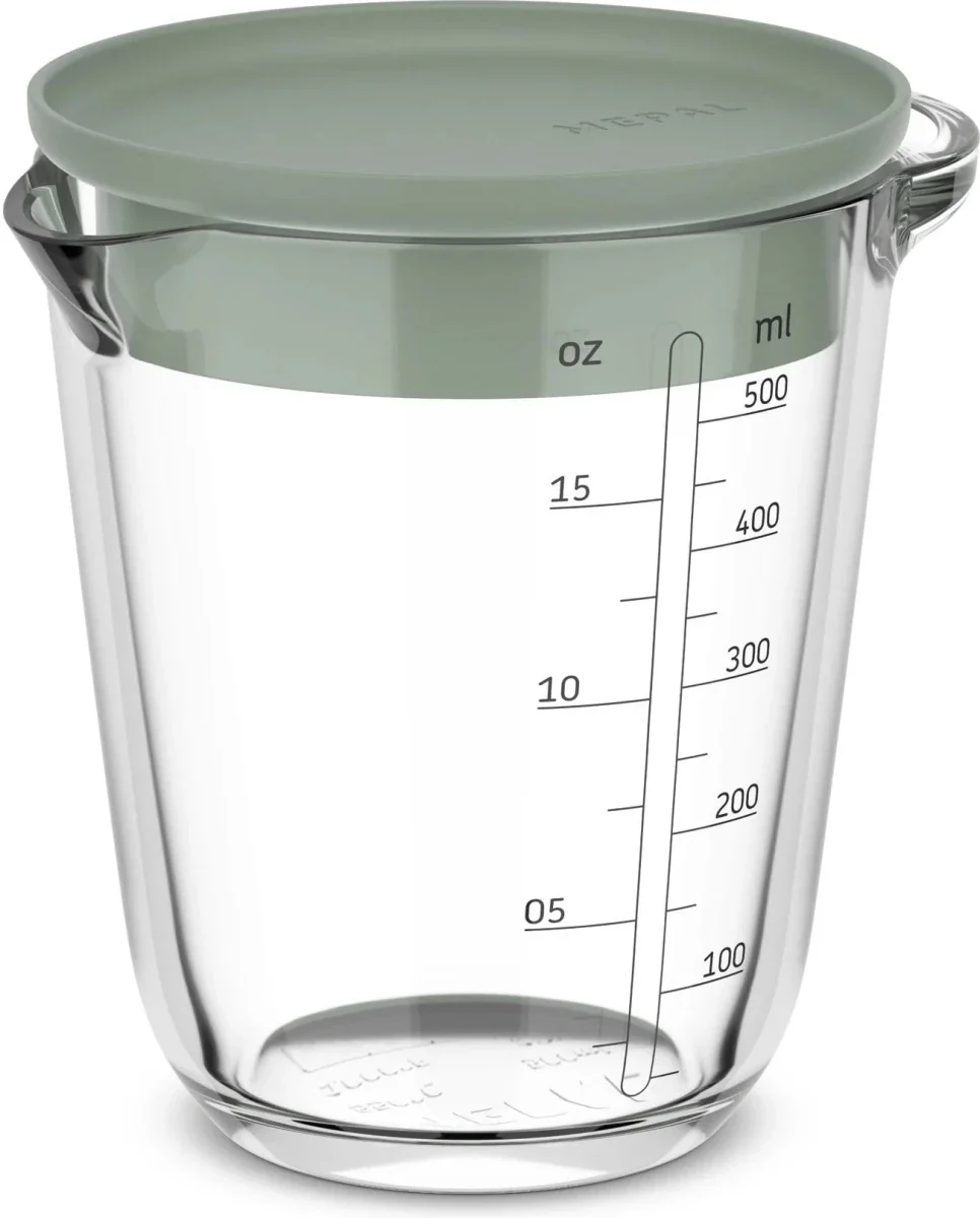 Maatbeker met deksel Chef It glas 500 ml - Nordic sage