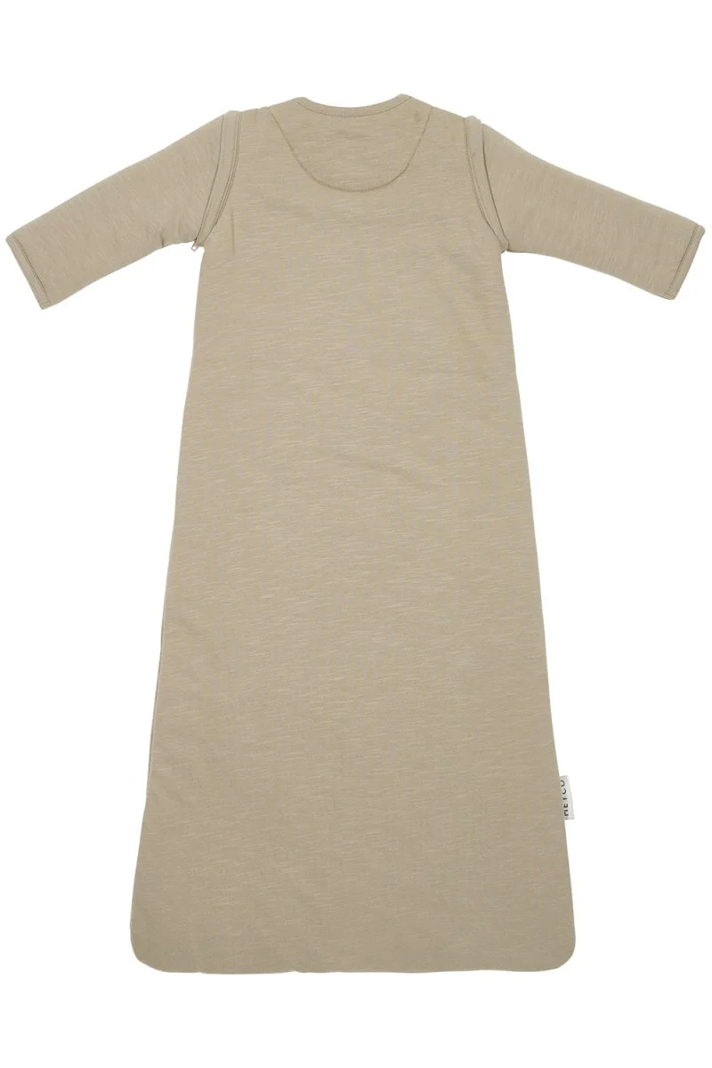 Meyco Baby Slub Met Smile Applicatie Baby Slaapzak Met Afritsbare Mouwen Taupe/Offwhite - Image 2