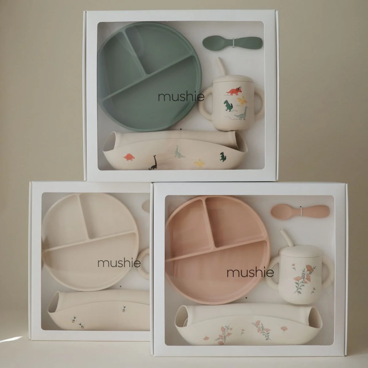 Mushie Kinderservies Set Giftbox Pink Flowers - Image 3