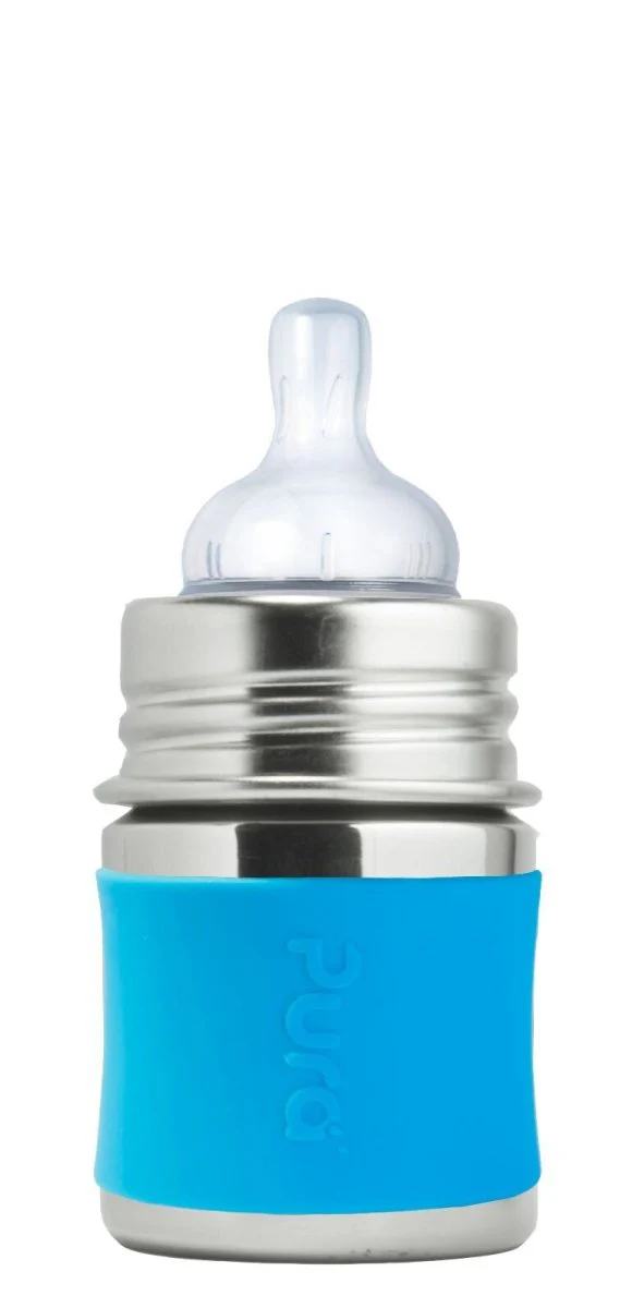 Pura Babyfles Rvs 150Ml Set Blauw 4 delig